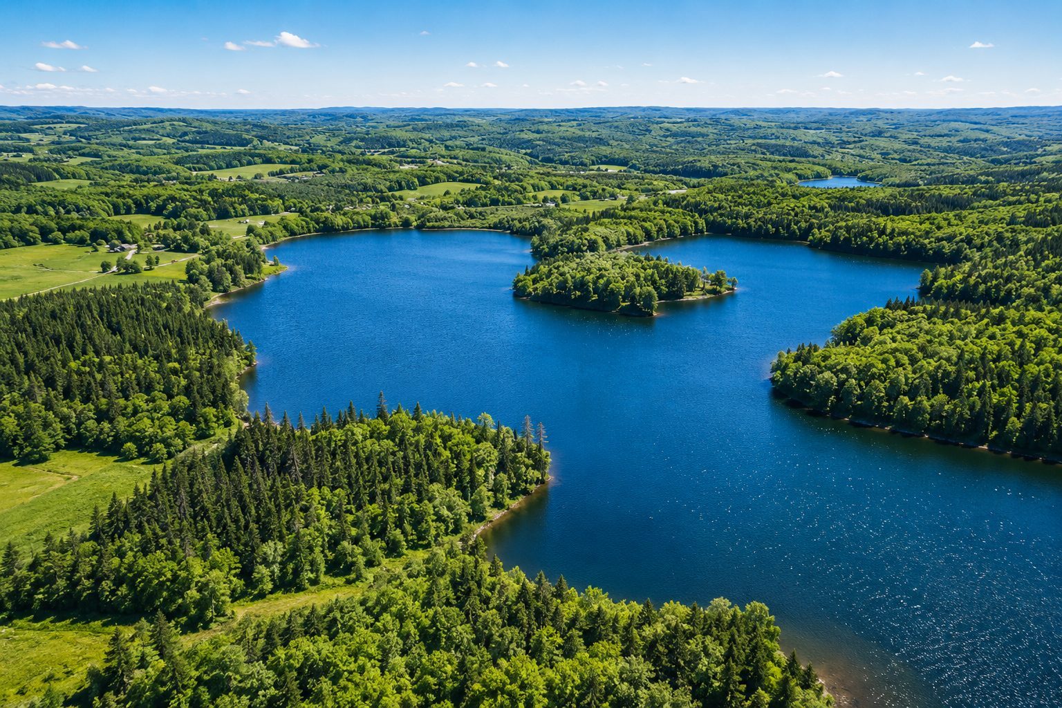 Aerial view of the 389-acre waterfront estate on Lake Johnston