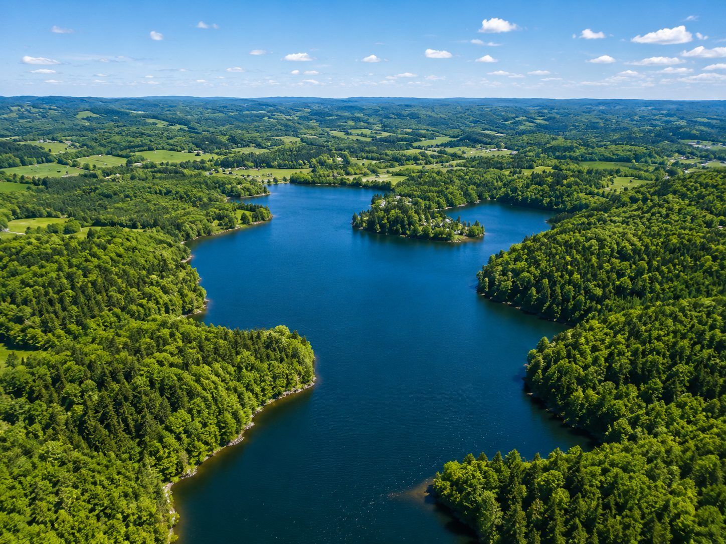 Private wooded shoreline and navigable bay of Lake Johnston